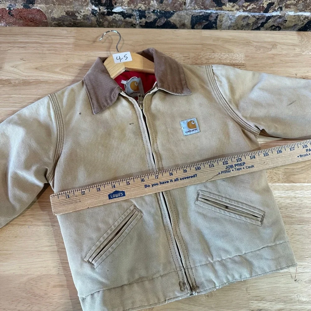 VTG Carhartt Detroit Jacket Brown Tan Lined Canvas Boys Toddler Youth 4-5
